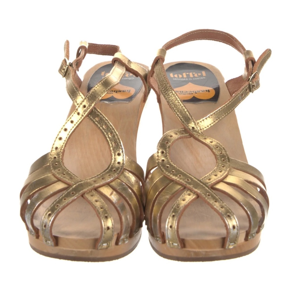 Swedish Hasbeens leather gold chunky heel - Picture 3 of 6